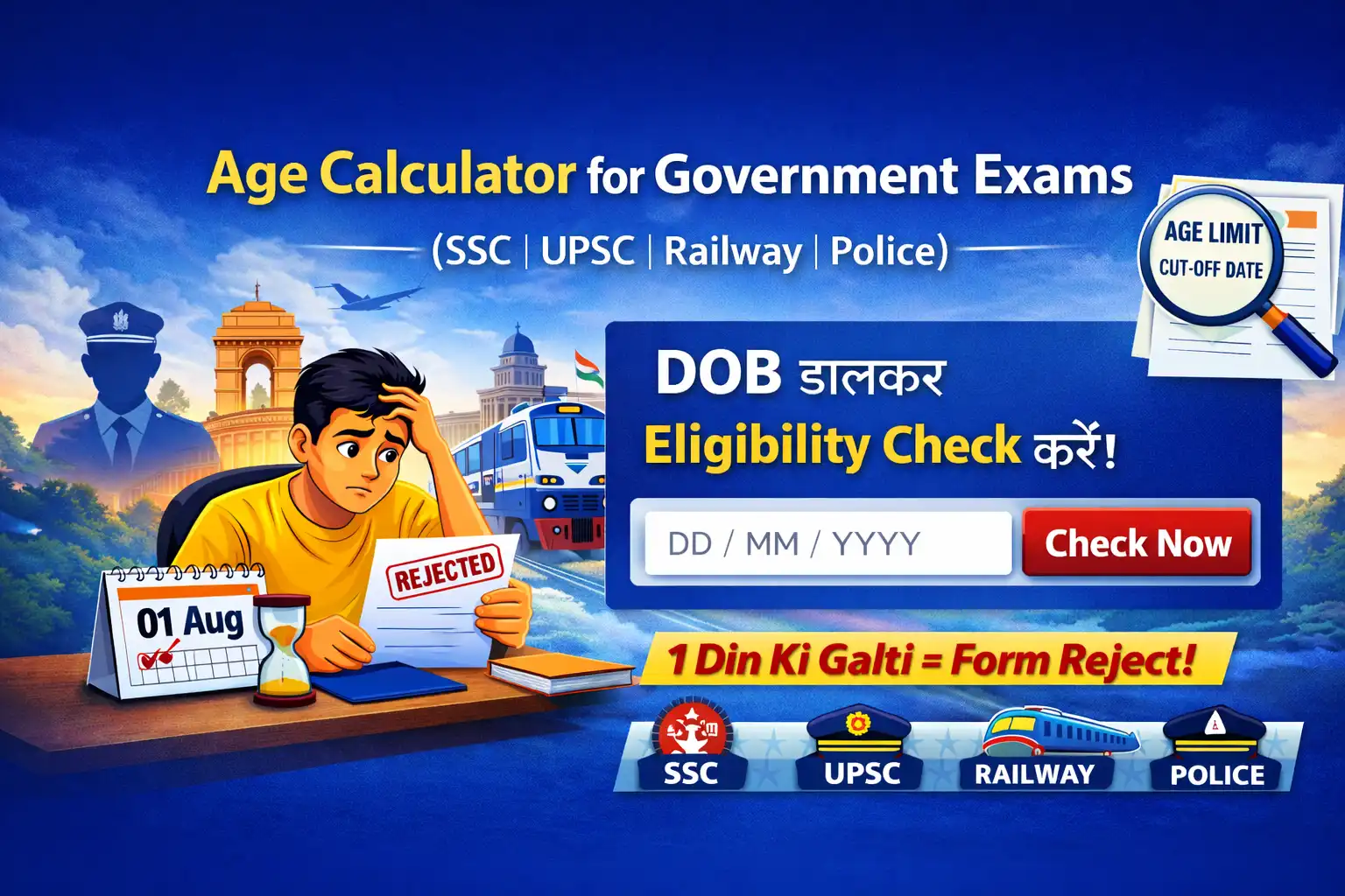 Age Calculator for Government Exams (SSC, UPSC, Railway, Police) – Check Eligibility by DOB
